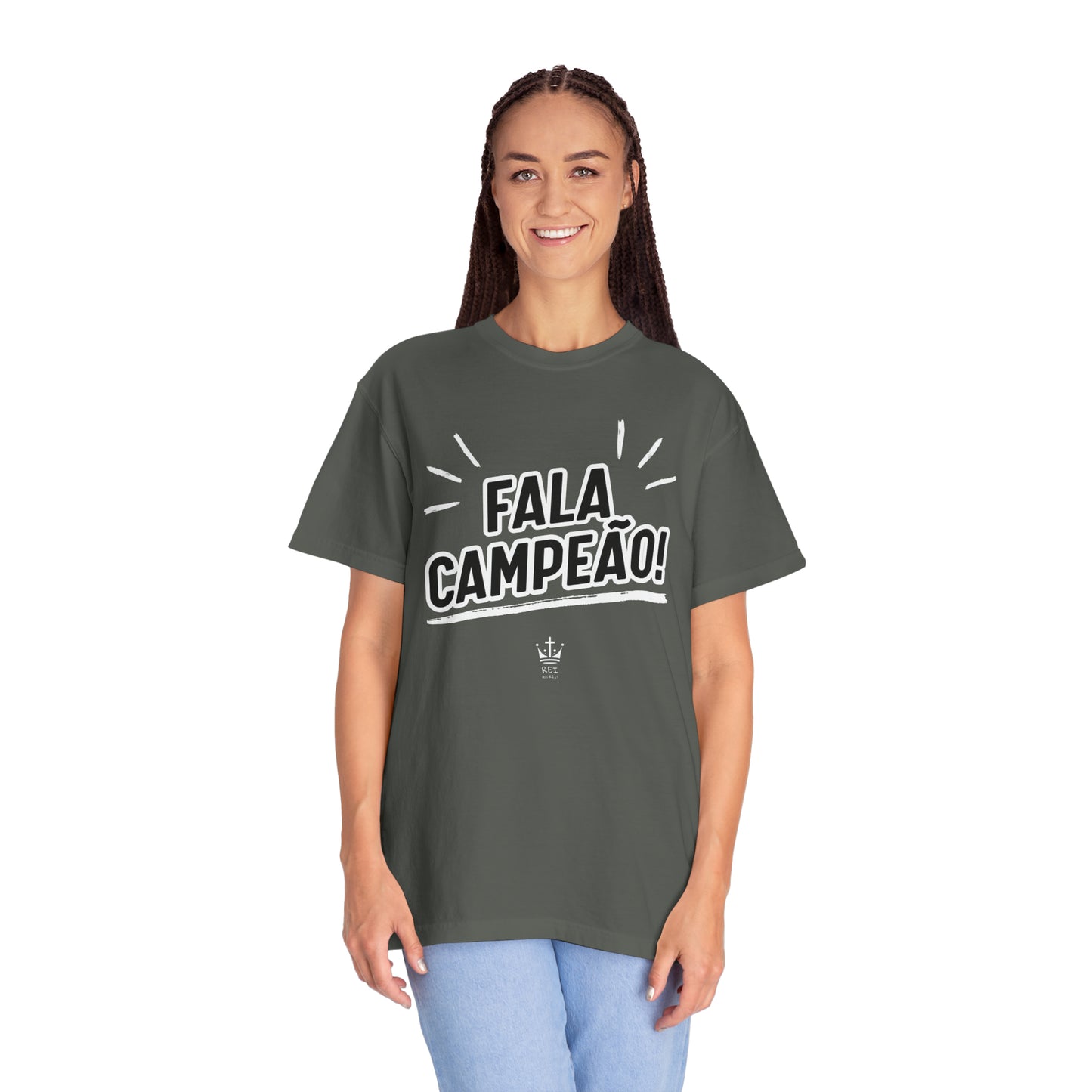 Camiseta Unissex Estampa Branca - Fala Campeão