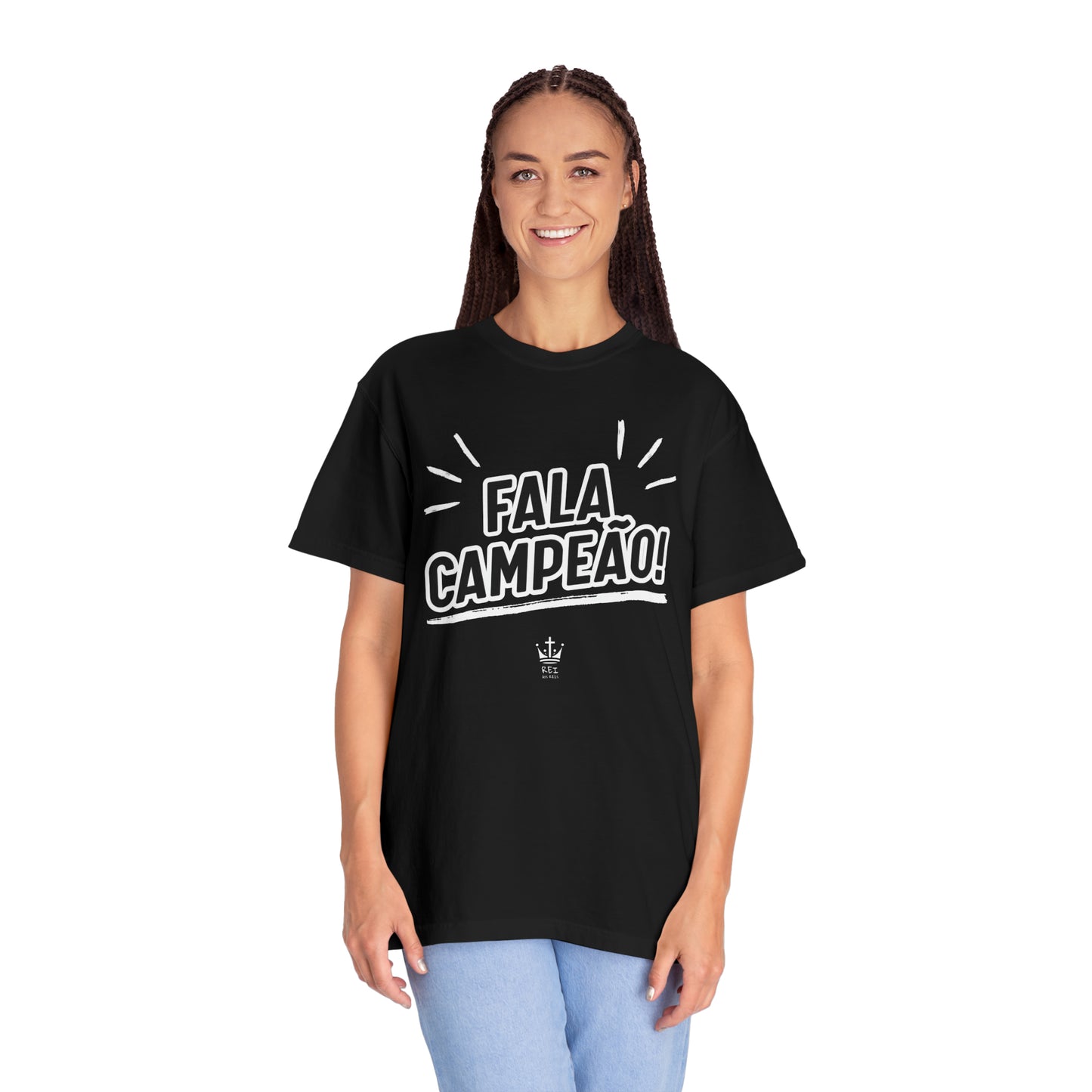 Camiseta Unissex Estampa Branca - Fala Campeão